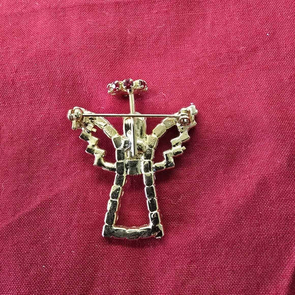 Angel Pin Red White Blue Rhinestones Set in Gold-tone Brooch Pin - Picture 3 of 5